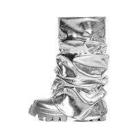 Women's Metallic Boots Slouchy Foldover Platform Round Toe Western Pull-On Fashion Boots