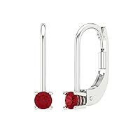 0.1ct Round Cut Solitaire Simulated Ruby Unisex Pair of Lever back Drop Dangle Earrings 14k White Back conflict free Jewelry