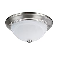 Aspen Creative 63014-1A Two-Light Flush Mount Ceiling Light Fixture, Transitional Design in Brushed Nickel Finish, White Alabaster Glass Diffuser, 13