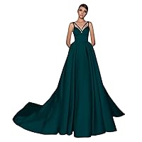 Women's Spaghetti Straps A Line Evening Party Dress Satin Sleeveless Formal Gown Dress