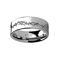 Peaks Mountain Range Outdoors Ring Engraved Flat Tungsten Ring