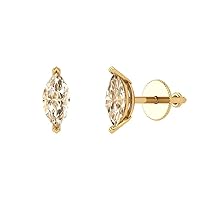 1.0 ct Marquise Cut Solitaire VVS1 Natural Brown Morganite Pair of Stud Earrings Solid 18K Yellow Gold Butterfly Push Back