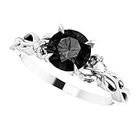1.00 CT Black White Engagement Ring 14k White Gold, White Inspired Black Onyx Ring, Flower Black Diamond Ring, Nature Inspired Black Ring, Floral Ring, Gorgeous Ring For Her