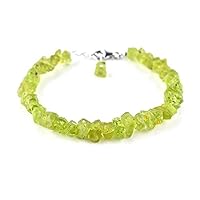 Natural Peridot 5-6mm Nugget Tumble Shape Rough Cut Gemstone Beads 7 Inch Adjustable Silver Plated Clasp Bracelet For Men, Women. Natural Gemstone Link Bracelet. | Lcbr_05033