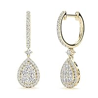 The Diamond Deal 18kt White Gold Womens Pear-shaped Hoop VS Diamond Earrings 1.44 Cttw