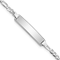 Jewels By Lux Engravable Personalized Custom 14K White Gold Figaro Link ID Bracelet For Men or Women Length 7 inches Width 4.5 mm With Lobster Claw Clasp
