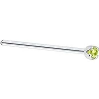 Body Candy Solid 18k White Gold 1.5mm Genuine Peridot Straight Fishtail Nose Stud Ring 20 Gauge 17mm