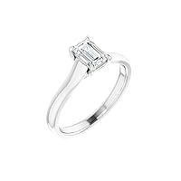 Certified Lab-Grown Emerald-Cut Diamond Sterling Silver Tarnish Resistant 4-Prong Trellis Setting Classic Solitaire Engagement Ring