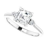 JEWELERYIUM Classic Three Stone Engagement Ring, Asscher Cut 1.00CT, VVS1 Clarity, Colorless Moissanite Ring, 925 Sterling Silver, Wedding Ring, Daily Wear Ring, Perfact for ring Or As You Want