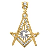 10k Two tone Gold Mens CZ Cubic Zirconia Simulated Diamond Masonic Freemasonry Occupation Charm Pendant Necklace Jewelry for Men