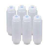 FIFO Squeeze Bottle Refillable 16 oz | Blue Tip Large Valve Dispenser for Thick Condiments, Sauces, Batter and Dressing | Self Sealing No Drip No Hassle | (6 Pack)