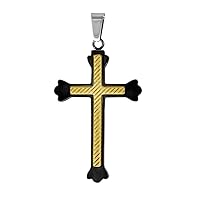 Stainless Steel Mens Black Yellow tone Center Budded Cross Religious Charm Pendant Necklace Measures 32mm W Jewelry Gifts for Men