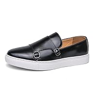 Men Dress Shoes Double Monk Straps Classic Round Toe Modern Formal Leather Slip-on Shoes for Men