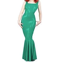 Sexy Evening Sleeveless Square Collar Slim Long Mermaid Dress for Women Party Wetlook PVC Leather Dresses