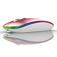 TENMOS Wireless Bluetooth Mouse, LED Slim Dual Mode (Bluetooth 5.1 + USB) 2.4GHz Rechargeable Silent Bluetooth Wireless Mouse with Type C Adapter for Laptop/MacBook/iPad OS 13 and Above (Rose Gold)