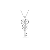 0.01-0.03 Cts SI2 - I1 clarity and I-J color Diamond Heart Key Pendant in 14K White Gold