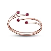 Created Round Cut Pink Sapphire in 925 Sterling Silver 14K Rose Gold Over Diamond Bypass Adjustable Toe Ring for Women's & Girl's
