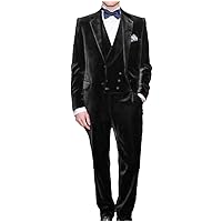 Men's fleeceeen Suit Double Breasted Suit Jacket + Pants + Vest 3 Piece Set Stylish Wedding Prom Blazer Pants Set