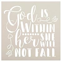 God is Within Her She Will Not Fall Stencil by StudioR12 | Psalm 46 Bible Verse Quote | DIY Home Decor for Women - Girls | Paint Wood Sign | Reusable Mylar Template | Select Size (9 in. x 9 in.)