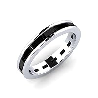 Black Spinel Baguette 4x2mm Channel Set Eternity Band Ring | Sterling Silver 925 With Rhodium Plated | Beautiful Eternity Promise Ring For Women's and Girls