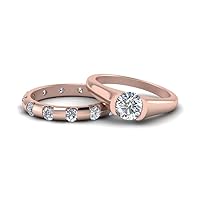 Choose Your Gemstone Tapered Diamond CZ Bridal Ring Set rose gold plated Round Shape Wedding Ring Sets Ornaments Surprise for Wife Symbol of Love Clarity Comfortable US Size 4 to 12