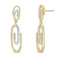 0.25 CT Round Created Diamond Paper Clip Drop Dangle Earrings 14k Yellow Gold Over