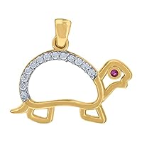 14k Two tone Gold Womens Garnet CZ Cubic Zirconia Simulated Diamond Turtle Charm Pendant Necklace Measures 18.2x20.4mm Wide Jewelry for Women