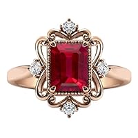 Victorian 4 CT Ruby Ring Emerald Cut Anniversary/Promise Ring in 14K Rose Gold