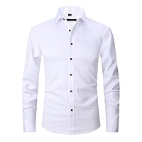Mens Long Sleeve Dress Shirts Solid Colour Stretch Wrinkle-Free Formal Shirts Business Casual Button Down Shirts