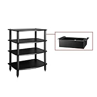 Pangea Audio Vulcan Rack and Drawer Bundle Black Four Shelf Audio Rack Media Stand Components Cabinet and Penta Media Storage Drawer 5.75 Inch High