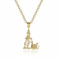Gold Articulated Witch Pendant Necklace with Cauldron Gold Plated Jewelry Exquisite Detailing and Stones Necklaces for Women (Pendant: 42mm x 27mm, Chain: 22 inches, Width: 4mm, Weight 9.5g)