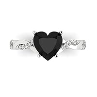 2.16ct Heart Cut Criss Cross Twisted Solitaire Halo Natural Black Onyx designer Modern Statement Ring Solid 14k White Gold
