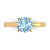 1.6 ct Brilliant Round Cut Solitaire Aquamarine Classic Anniversary Promise Bridal ring Solid 18K Yellow Gold for Women
