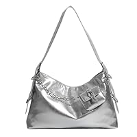 PETITCHOU Women's Shoulder Bag, Hobo Bag, Body Bag, Patent Design, Chain, Pouch Included, Business Casual, A4 Size, Lightweight, Large Capacity, Adult, High Visibility, Work or School, PU Leather