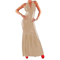 Halter Sexy Dress Women PVC Faux Leather Long Dress Sissy Bodycon Dress Exotic Nightwear Clubwear