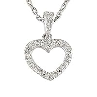 925 Sterling Silver Heart Single Cut Pave Set 0.01 dwt Diamond Necklace
