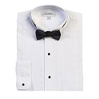 Gioberti Boy's Wing Tip Collar White Tuxedo Dress Shirt with Bow Tie and Metal Studs