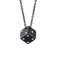 Stainless Steel Vintage Dice Mens Pendant with Chain Punk Biker Necklace for Lucky Wedding