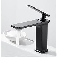 Brass Black Gold Basin Faucet Bathroom Sink Faucets Hot Cold Water Mixer Crane Deck Mounted Single Handle Hole Bath Kitchen Tap (Color : Black)