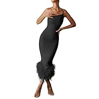 Women's Elegant Evening Dresses One Shoulder Fringed Sexy Bodycon Cocktail Party Dress Black Color Large Size 104 cm Long