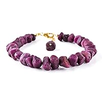 Natural Ruby 5-8mm Nugget Tumble Shape Rough Cut Gemstone Beads 7 Inch Adjustable Gold Plated Clasp Bracelet For Men, Women. Natural Gemstone Stacking Bracelet. | Lcbr_05366