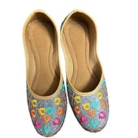 Grey Floral Juti with Multicoloured Embroidery Women's Traditional Footwear