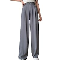 Spring Summer Loose Female Wide Leg Trousers Causal Elastic High Waist Women Solid Suit Pants