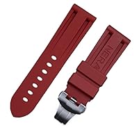 24mm Nature Soft Rubber Watchband for Panerai Strap Butterfly Buckle for PAM111/441/389 Belt Watch Band Accessories (Color : Red, Size : 24mm Folding Buckle)