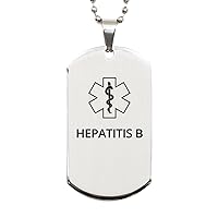 Medical Alert Silver Dog Tag, Hepatitis B Awareness, SOS Emergency Health Life Alert ID Engraved Stainless Steel Chain Necklace For Men Women Kids