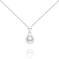 AAAA Round Pendant Single Pearl Necklace Sterling Silver Freshwater Cultured Pearl Necklace for Women 16-18 inch