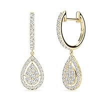 The Diamond Deal 18kt White Gold Womens Pear Hoop VS Diamond Earrings 1 Cttw