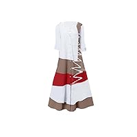 V-Neck Short Sleeved Printed Long Dress Button Casual Dress