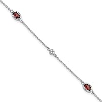 Ss Rhodium Plated White Ice Diamond and Garnet With 1.25 In Extension Bracelet 7.5 Inch Measures 7.5x7mm Wide Jewelry for Women