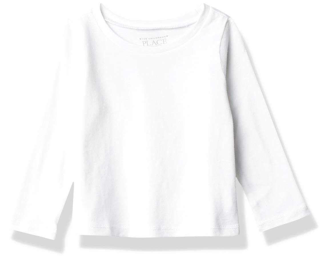 The Children's Place Baby Girls' and Toddler Long Sleeve T-Shirt, White Single, 18-24 Months
